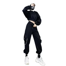 

Punk Cargo Pants Womens Oversized Gothic Streetwear with Chain INS Harajuku High Waist Loose Straight Leg Black Casual Trousers