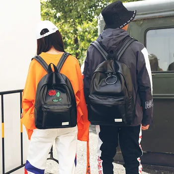 

2020 New Rose Embroidery Large Capacity Backpack PU Couple Student Travel Backpack Multifunctional Schoolbag Men Bookbag