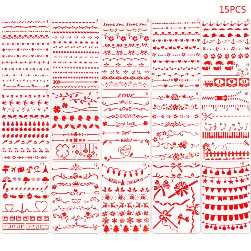 

15pcs/set Plastic Drawing Template Ruler Stencil Painting Board DIY Album Decor