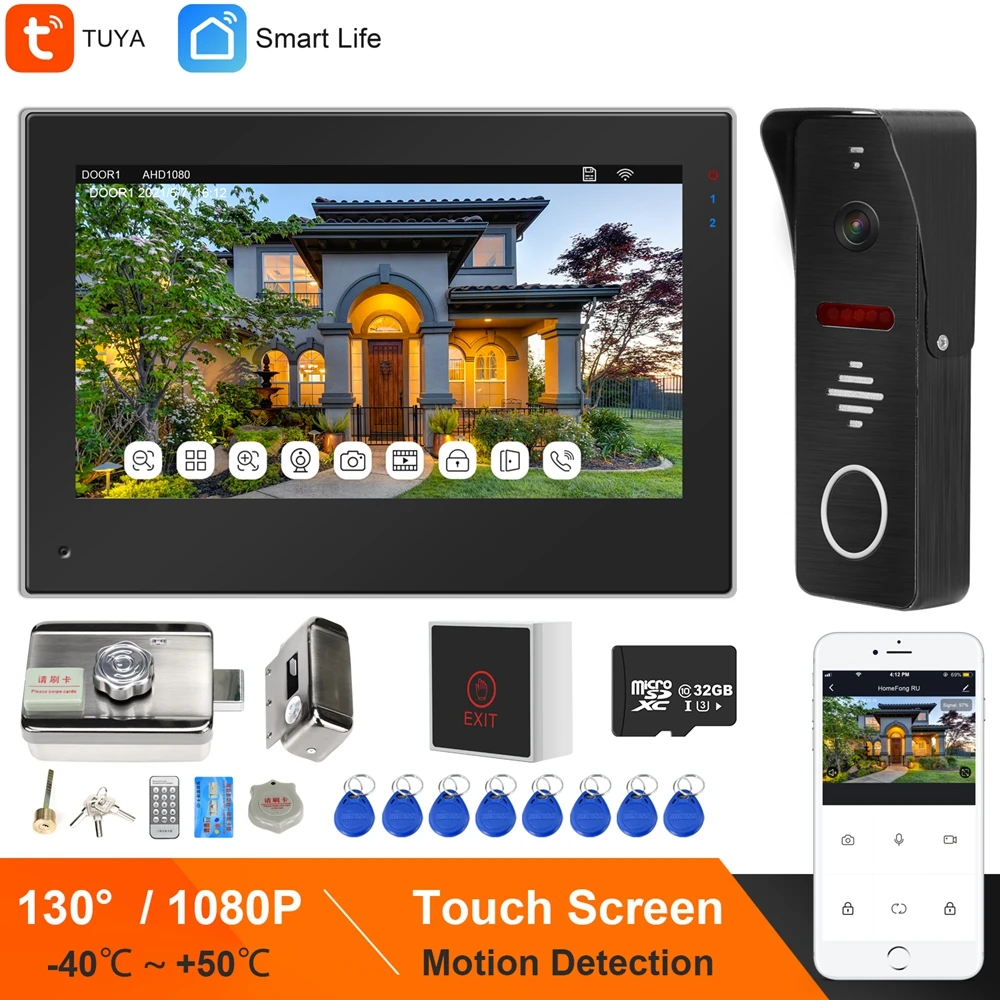 HomeFong WIFI Video Intercom with Lock Door Intercom TUYA Smart Life APP Touch Screen  1080P Doorbell Home Access Control System
