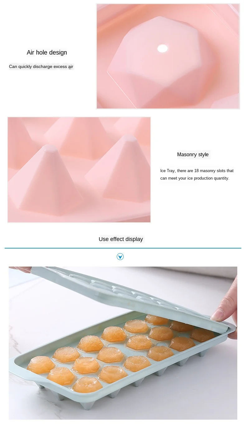 Creative ice cube tray diamond 18 grid ice tray mold ice cube box ice cube mold with lid plastic diy ice mold  popsicle molds