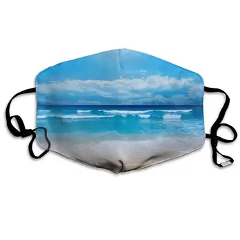 

NiYoung Unisex Breathable Ocean Beach Blue Mouth Mask, Adjustable Earloop Anti Dust Pollution Face Mask for Running Cycling