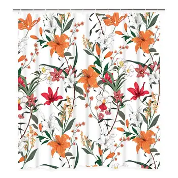 

Flowers Shower Curtain Lily Flower Shower Curtain with 12 Hooks, Waterproof Durable Floral Shower Curtain for Bathroom