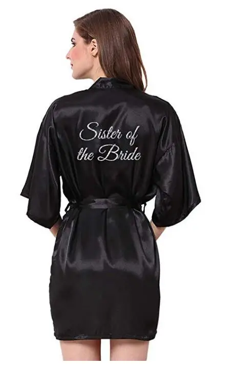 Bride Robes black robe silver grey writing sister of the bride satin robe bridal party getting ready robes wedding bridesmaid gift