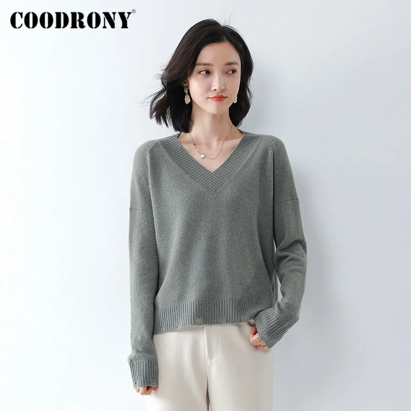 COODRONY Brand Autumn Winter V-Neck Merino Wool Female Jumpers 2020 New Pure Color Slim Women Pullover Sweaters W1172