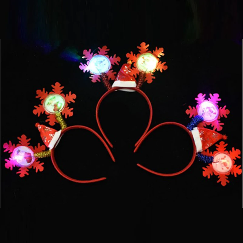 Led Christmas Headband Home Decorations Snowflake Double Head Hoop
