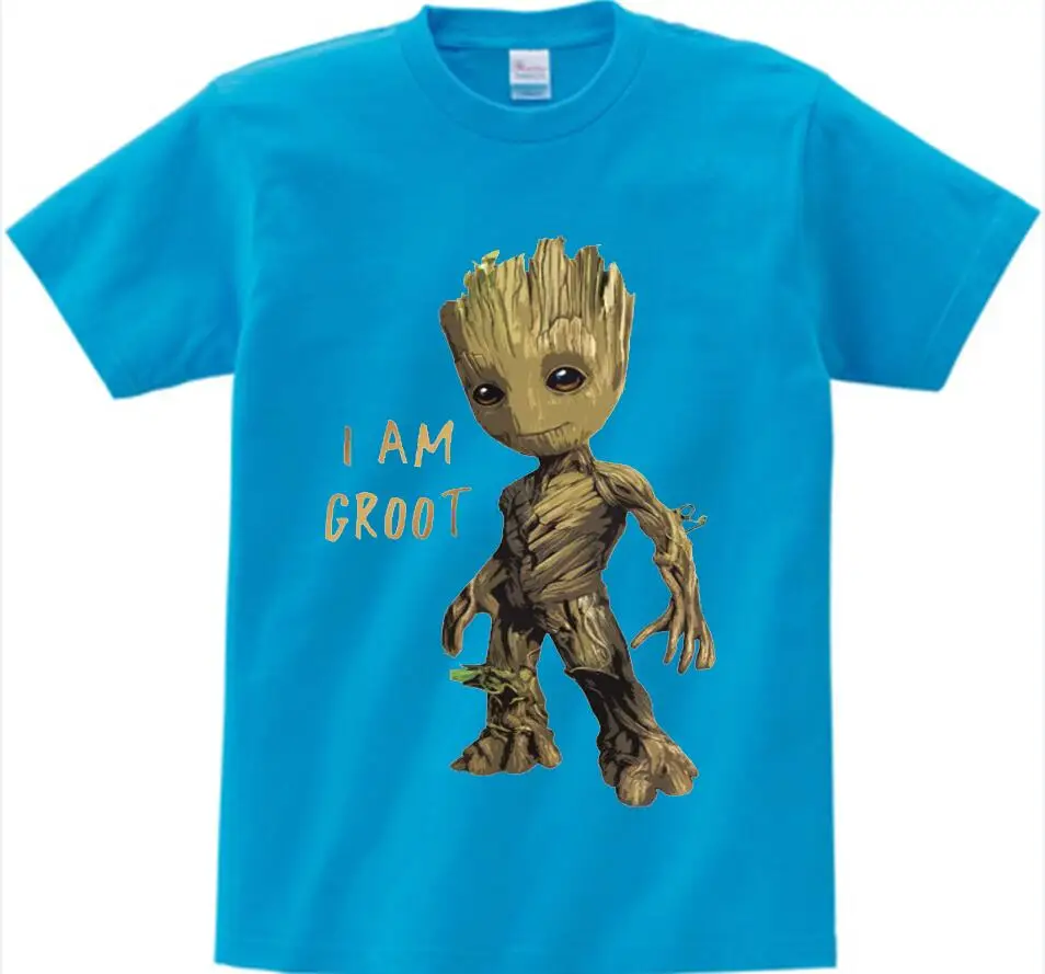Детская футболка с надписью «Baby I Am Groot» для детей, летние футболки с короткими рукавами, топы, одежда Детские Забавные футболки костюм для От 3 до 9 лет Топ для мальчиков и девочек - Цвет: blue childreT-shirt
