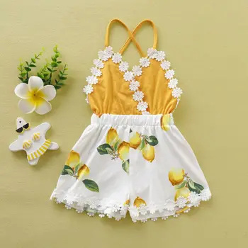 

Kids Baby Girl Lemon Romper Baby Girl Backless Slip Jumpsuit Summer Sleeveless Lace V-Neck Sling Playsuit