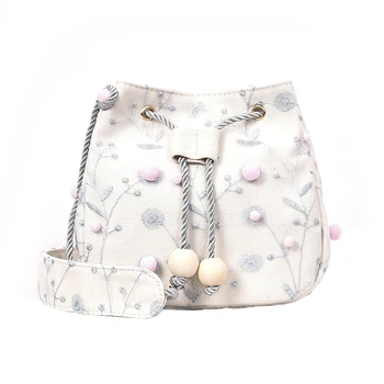 

QZUnique Women's PU Leather Drawstring Floral Printed Lace Pattern Cross Body Shoulder Bag Handbag Purse White