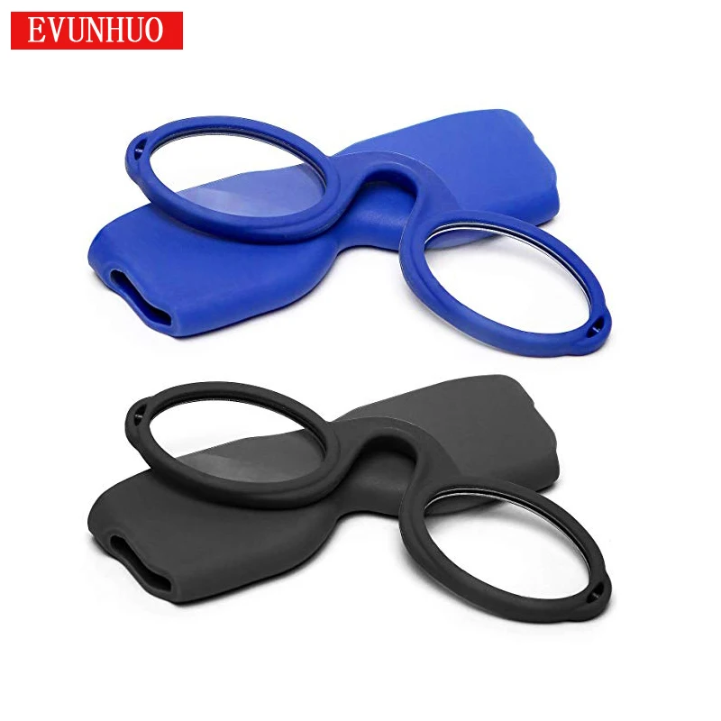 

EVUNHUO Pince Nez Style Armless Reading Glasses Round Nose Resting Small Portable Readers for Men and Women with Case