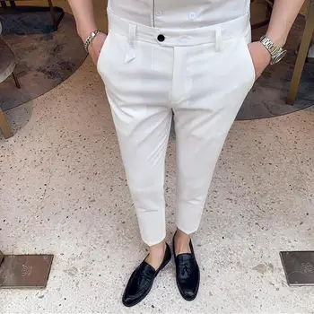 

2019 British Style Dress Suit Pant Man Suit Pant Men Brand Designer Gentlemen Business Casual Work Pant Men Trousers White black
