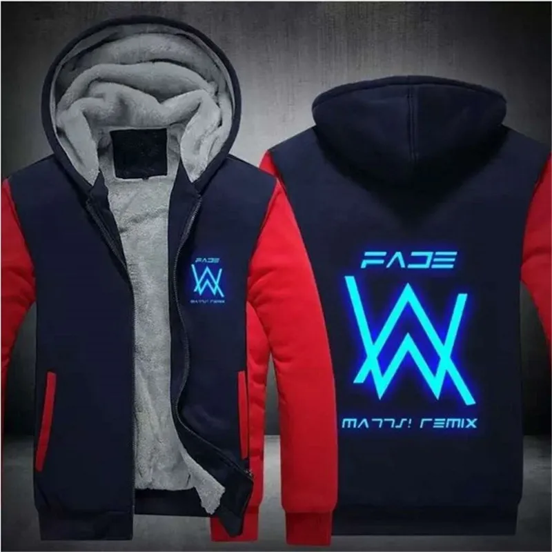 Новинка зимы, Alan Walker, Alan Walker, с принтом, светящийся, плюс бархат, утолщенная толстовка, модная, Harajuku, повседневная мужская куртка