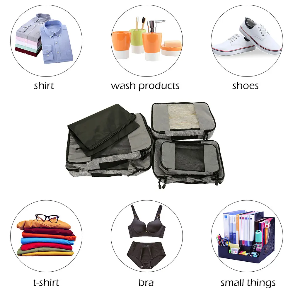 Водонепроницаемый нейлоновый куб для упаковки дорожная сумка система Прочный 5 шт. набор большой емкости мешочек для багажа Органайзер набор для одежды