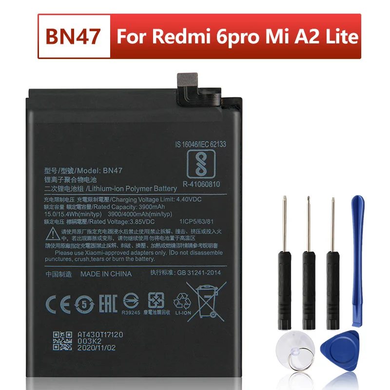 

Новый Сменный аккумулятор BN47 для Xiaomi RedMi6 Pro Redmi 6 pro Mi A2 lite, батарея для телефона 4000 мАч