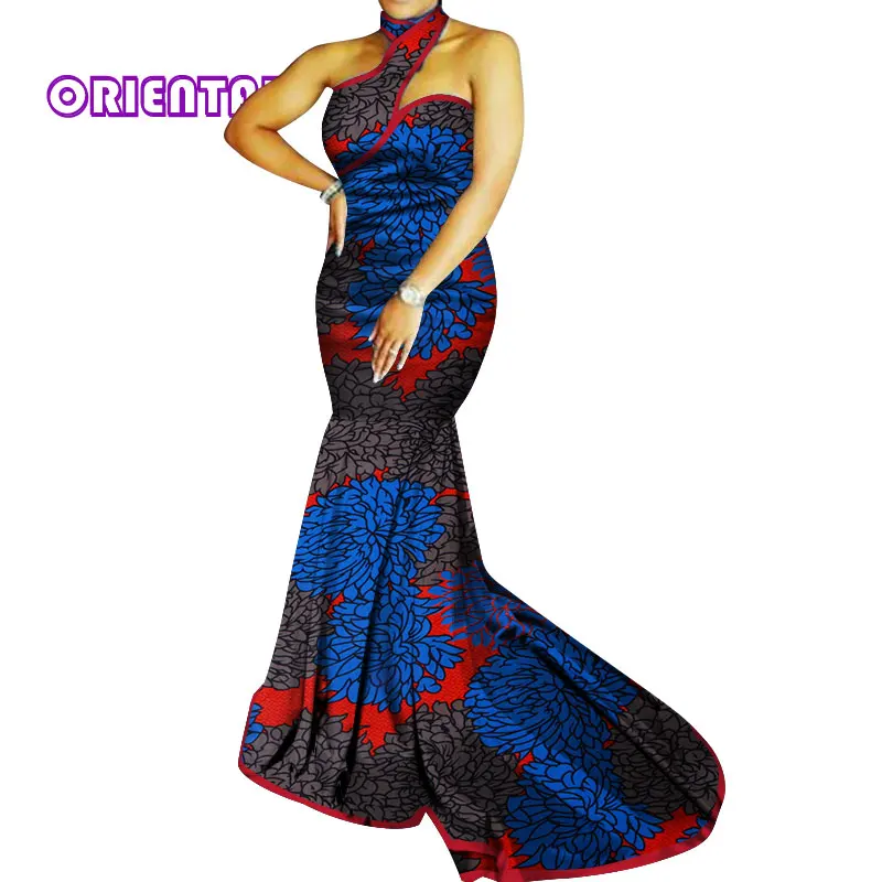 Элегантное Африканское платье для женщин, сексуальное, без рукавов, с открытыми плечами, длина до пола, традиционное, Африканское, с принтом, длинные платья для вечеринок, WY3934 - Цвет: 17