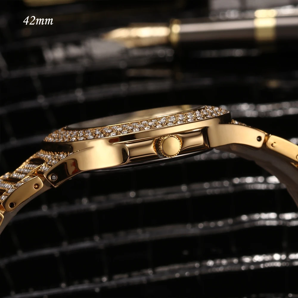 Мужские часы со стразами в стиле хип-хоп Wo, мужские кварцевые часы, золотые часы из нержавеющей стали, мужские часы унисекс