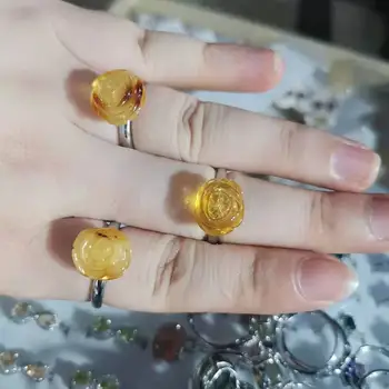 Anillo de Rosa mbar natural accesorios tridimensionales sencillos gemas org nicas bisuter a femenina 1
