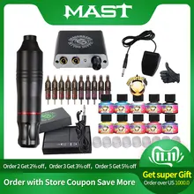 Полный новичок татуировки комплект моторная ручка машина США цвет чернила Электропитание набор игл