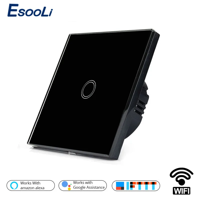 

Esooli EU/UK WIFI Smart Touch Switch APP Wireless Remote Light Wall Switch Crystal Glass Panel Works With Alexa / Google Home