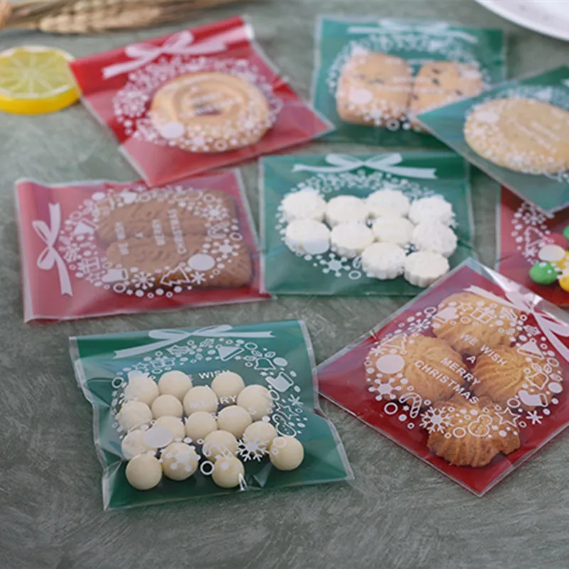 100PCS Christmas Cookie Candy Dragee Package Diy Self Adhesive OPP Gifts Bag New Year Noel Decorations for Home Baking Supply | Дом и сад