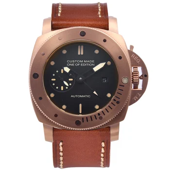 

47mm GMT Watch Men Automatic Mechanical Movement Stainless Steel Leather Strap Luminous Waterproof Luxury Military Men Watch