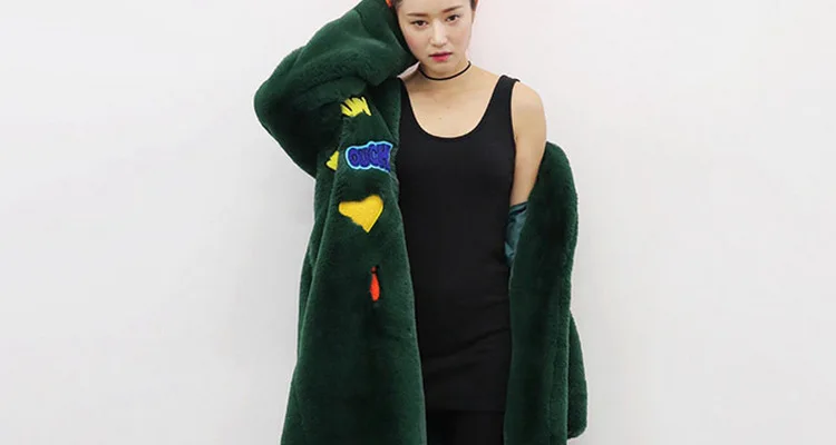 Новые зимние модные пальто из искусственного меха кролика корейские женские свободные блестящие длинные пальто с рисунком улыбки Большие размеры меховые куртки пальто