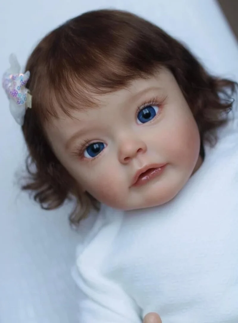 60CM Top Quality Real Baby Size Reborn Sue-Sue 3 Month Hand-Detailed Painting Bebe Doll with Hand rooted Brown hair 3D Skin Tone | Игрушки и