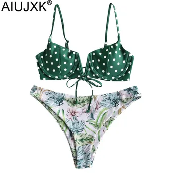

AIUJXK New 2020 Summer Underwire Biquini Women Sexy Push Up Bra Set Floral Print Lingerie Female Beach Wear 2 Piece Swimsuit