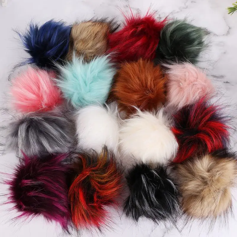

12pcs 10cm Faux Raccoon Fur Pom Pom Ball with Elastic Band for DIY Knitting Hat Bag Scarf Accessories