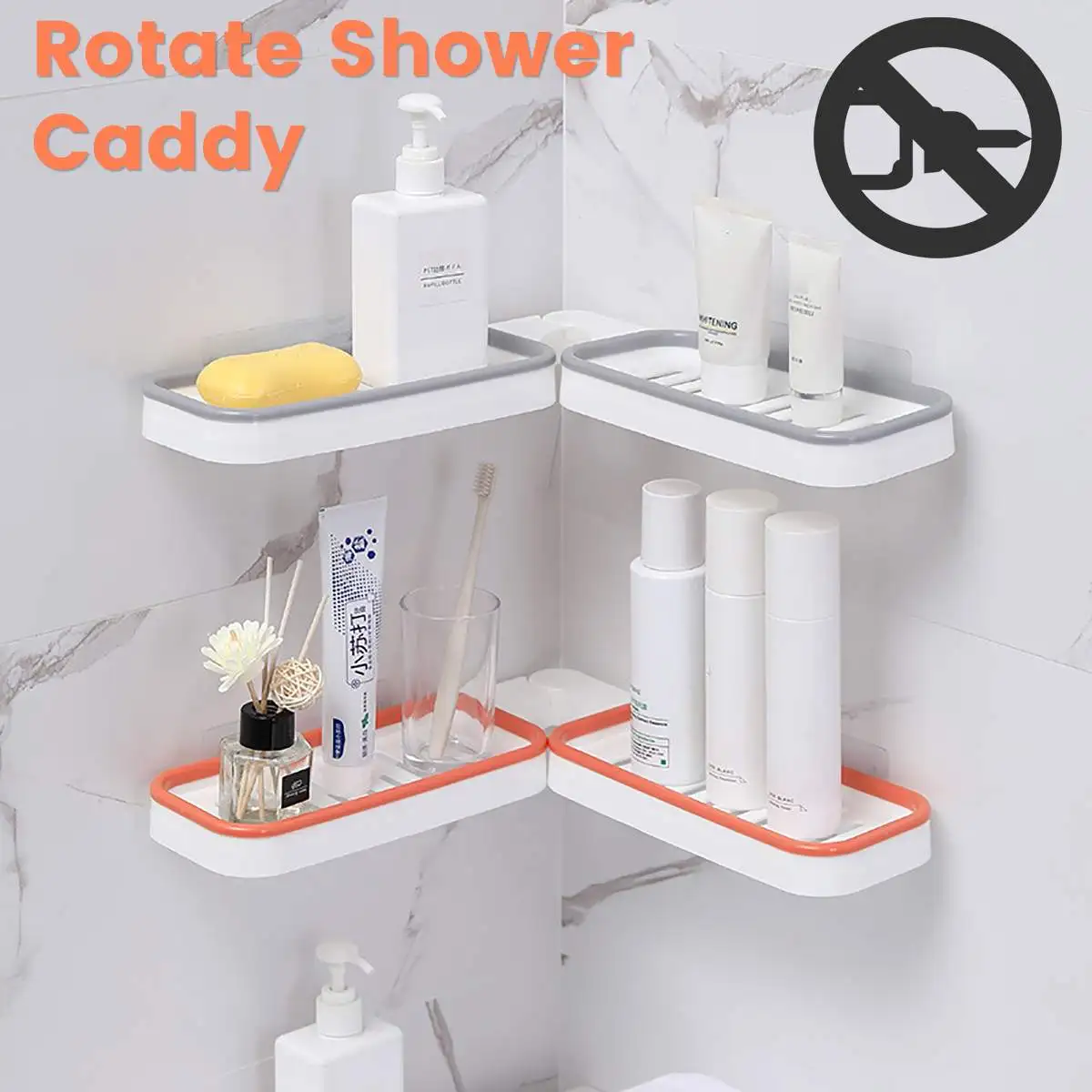 Clear Acrylic Bathroom Organizer, Shower Caddy, No Drilling Adhesive  Shampoo Holder, Wall Mounted with Hooks - AliExpress
