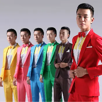 

fashion 2 Pieces Set Business Casual Mens Suits With Pants Costume Homme Colorful Wedding Suits Groom Dress Singer Tuxedo