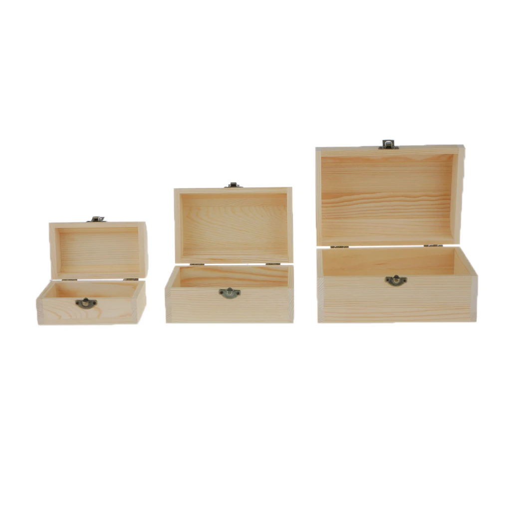 

3Pcs Natural Unpainted Plain Wooden Jewellery Box Keepsake Gift Box Organizer