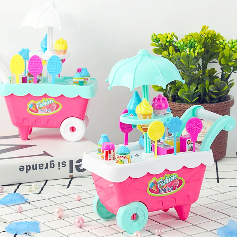 

Girl'S Play House Toys Hand Push Candy Car with Music Light Mini Ice Cream Car