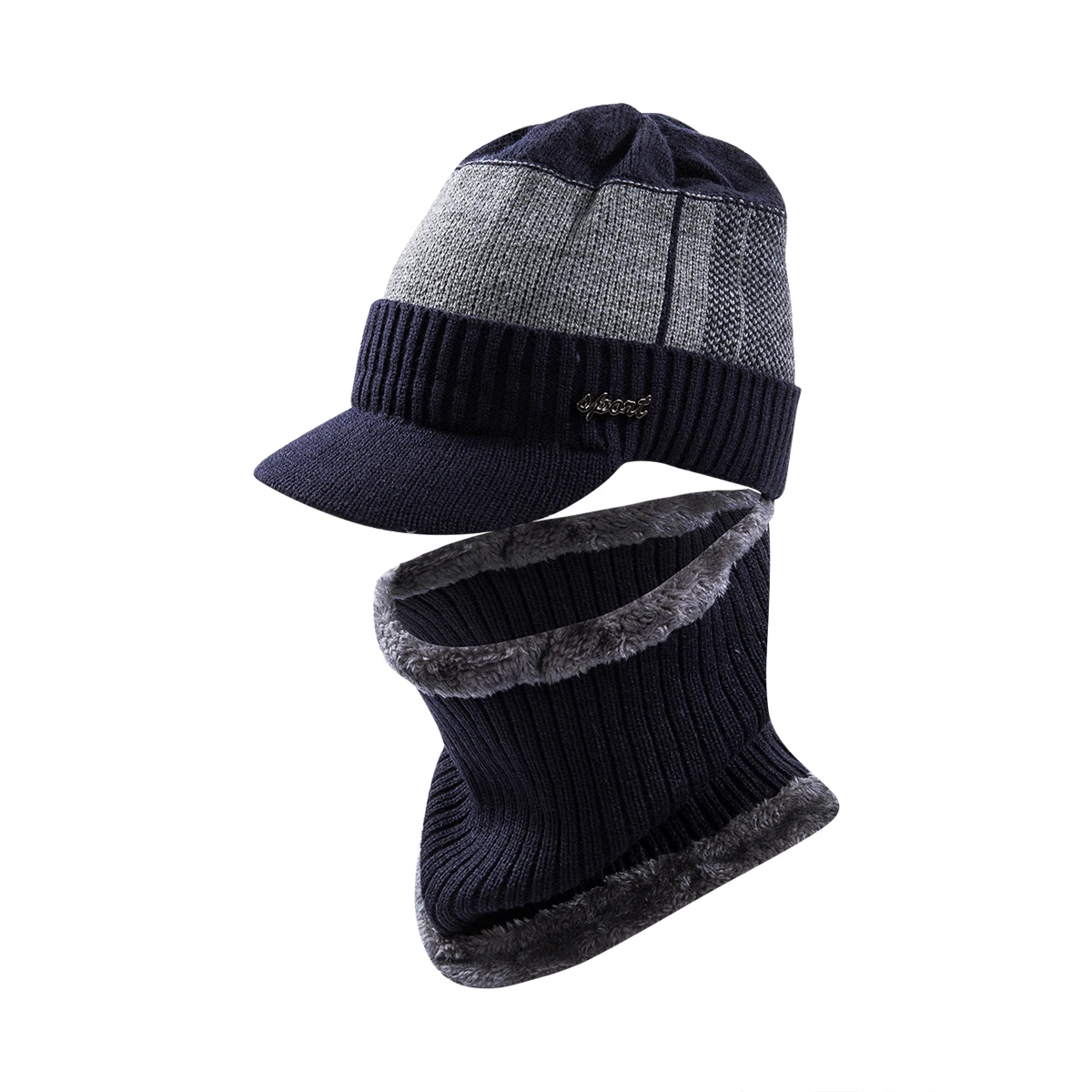Тёмно-синий Зимние шапки для мужчин Skullies Beanie шапка зимняя шапка для мужчин и женщин шерстяной шарф шапка s Набор Балаклава Gorras капот теплые вязаные шапки - Цвет: Тёмно-синий