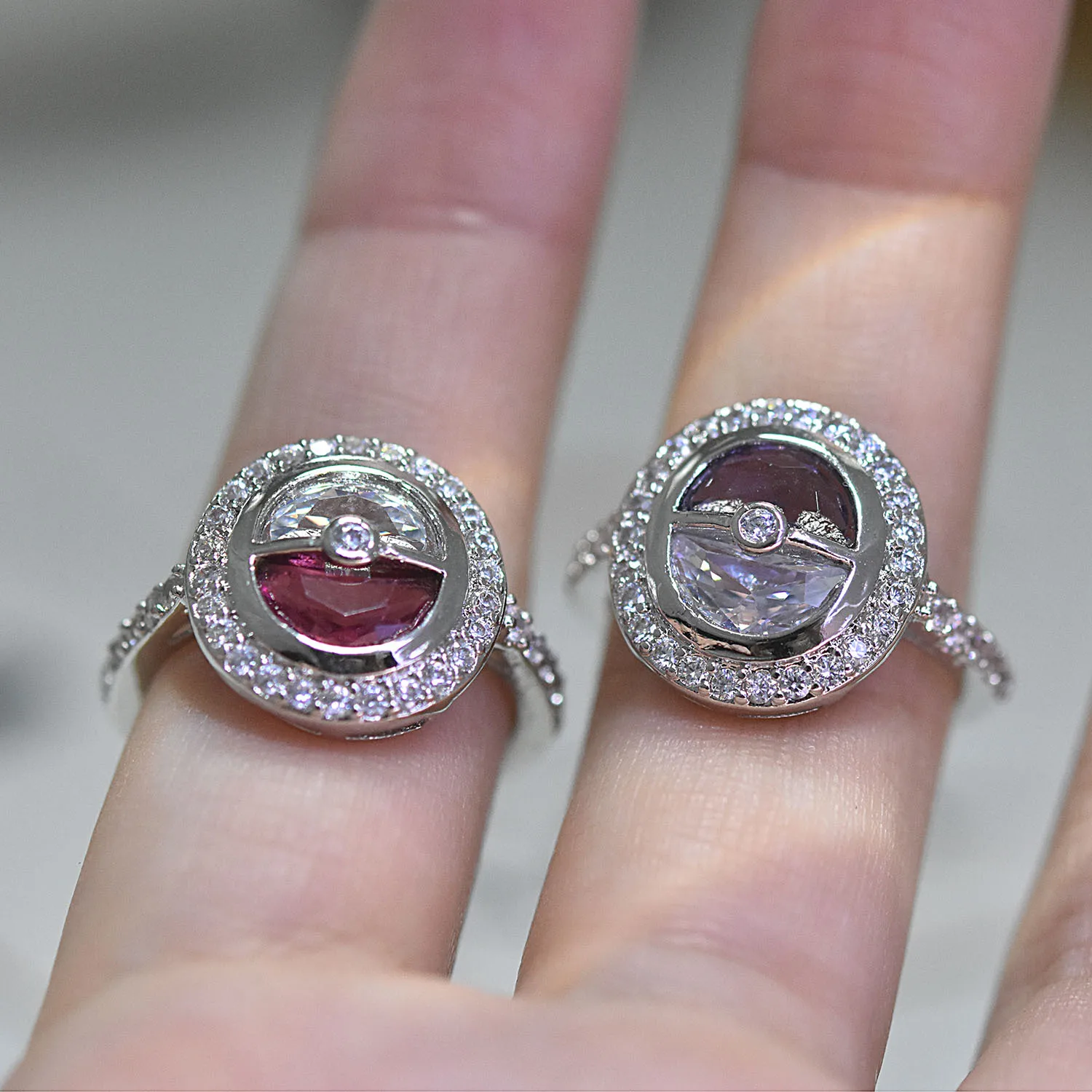 2019 Новый Покемон Пикачу толкает мяч Bling Циркон Камень серебро милые кольца для
