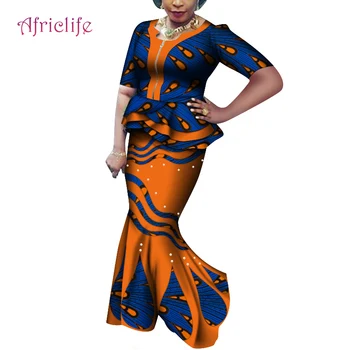 

WY7362 Two Pcs Special Collar Design African Women Skirt Suit with Pearls Traditonal African Women Summer Skirt Set