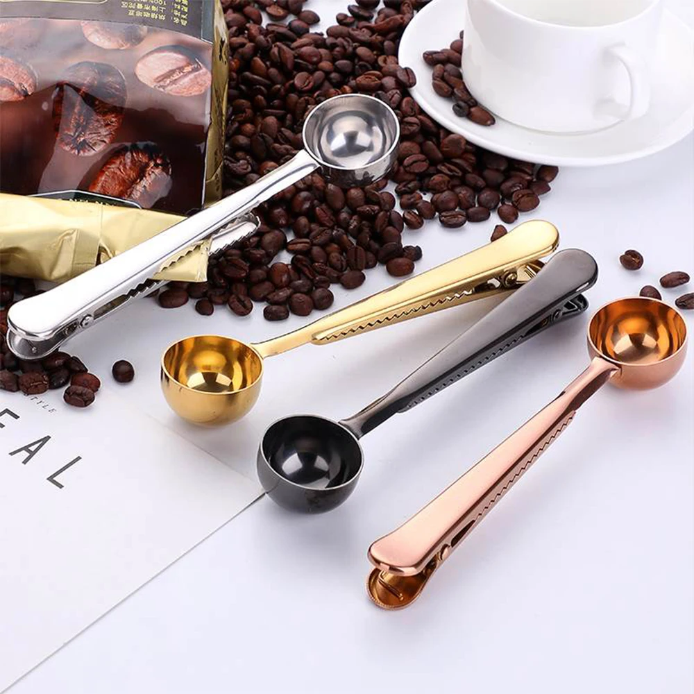 

1PC Sainless Steel Coffee Spoon With Bag Seal Clip Coffee Measuring Spoon Ice Cream Spoon Multipurpose Kitchen Tool