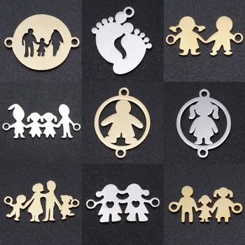 

5pcs/lot Family DIY Charms Wholesale 100% Stainless Steel Dad Mom Boy Connectors Charm Girl Sisters Brothers Jewelry Pendant