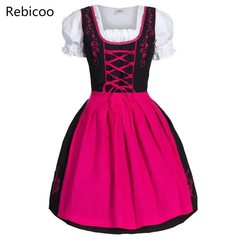 

2019 Plus Size Women Medieval Costume Dress 5 Colors German Oktoberfest Dirndl Dress Cosplay Costume Party Dress for Women M-5XL