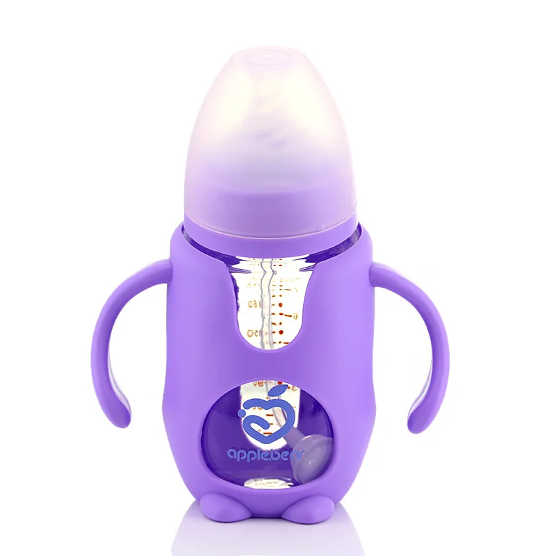 

Apple bear Cartoon Wide Mouth Borosilicate Shatter-resistant Glass Feeding Bottles Infant with Handle Explosion-Proof Baby Feedi