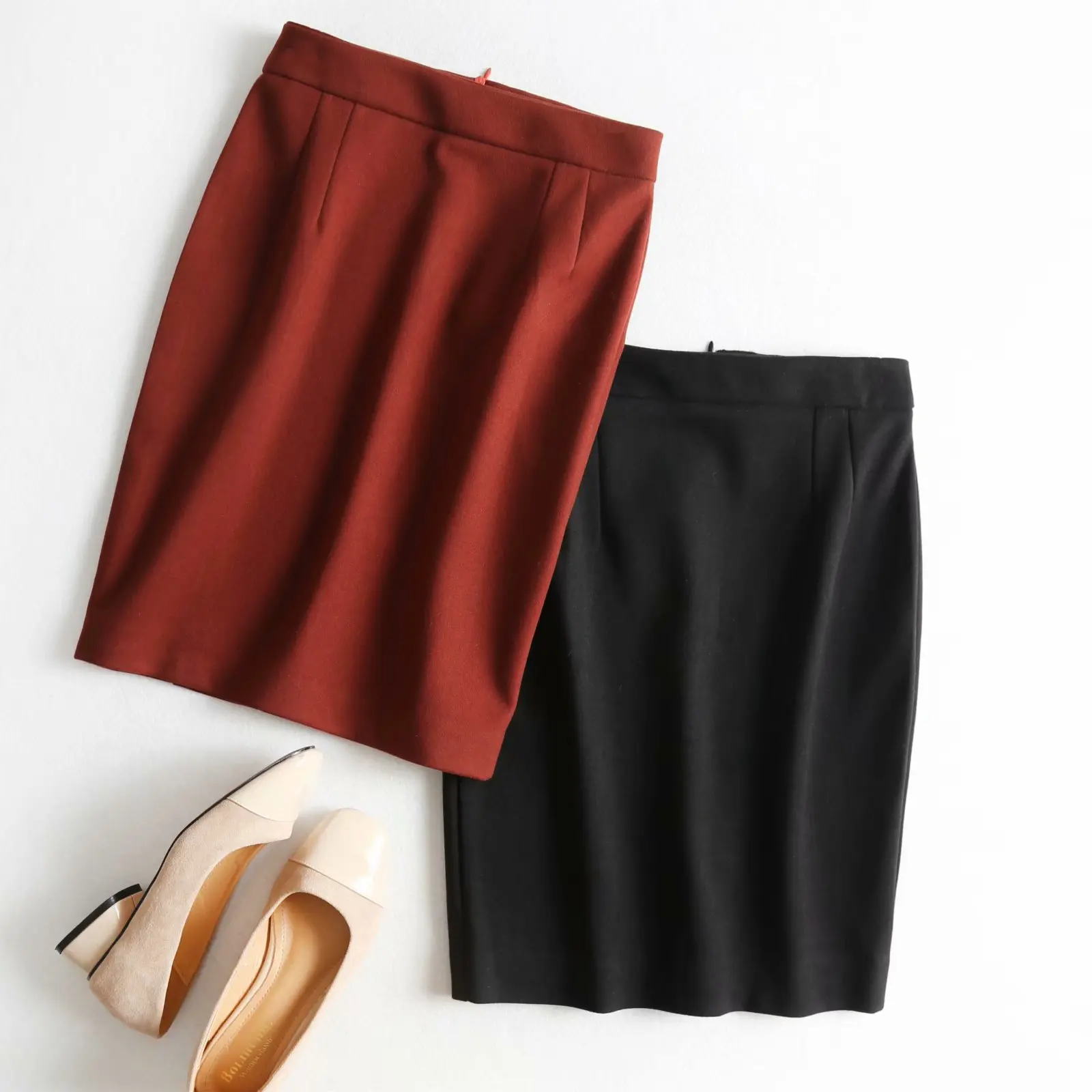 

N2102-c125 Trend WOMEN'S Dress Batch Double Color Step Sheath High-waisted Slim Fit after Zipper Woolen Half-length Midi-skirt