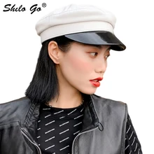 Натуральная кожа козырек Highstreet твердая овчина козырек военная шляпа осень зима Берет в стиле винтаж кепка для женщин английский стиль плоская кепка