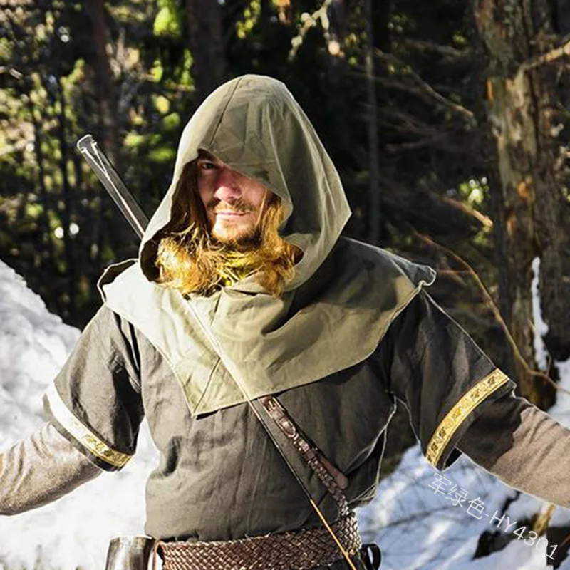 army green COLDKER взрослые мужские костюмы Аксессуары воин-Викинг аристократ кавалер шаль накидка Мужская средневековая шапка для косплея - Цвет: army green