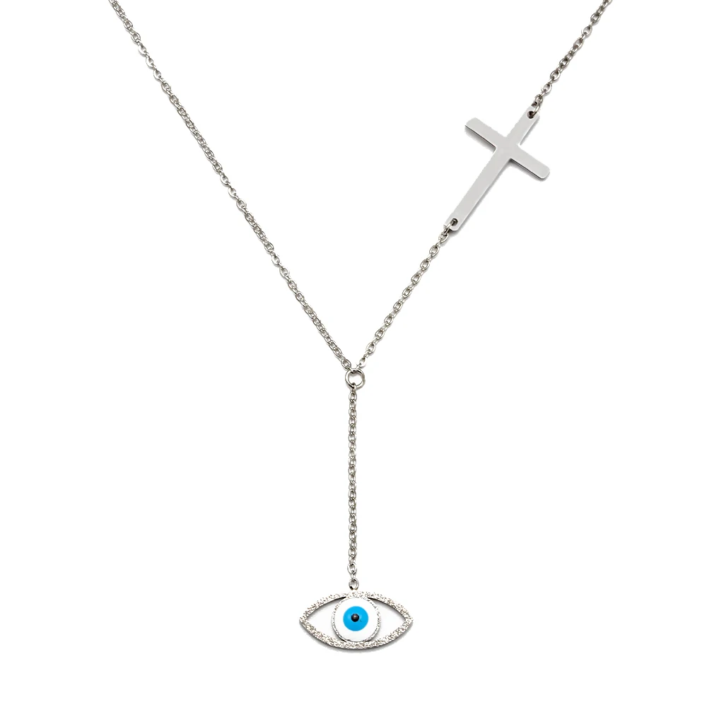Silver Ожерелье Lucky Eye, Турецкий Дурной глаз, золото, серебро, нержавеющая сталь, цепочка, кулон, ожерелье, ювелирные изделия для женщин, девушек, мужчин EY6689 - Окраска металла: Silver