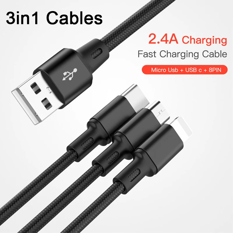 Кабель для быстрой зарядки Micro-type-C 3 в 1 нейлоновый USB кабель для зарядки Xiaomi 9 Lite для huawei P30 Lite Honor 8X кабель для мобильного телефона