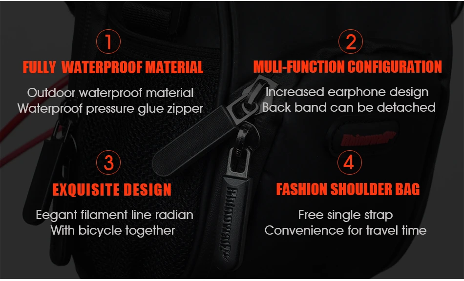 Flash Deal RHINOWALK Bicycle Handlebar Bag Electric Bike Front Rainproof Tube Pocket Shoulder Pack Multi Phone Holder with Rain Cover 13