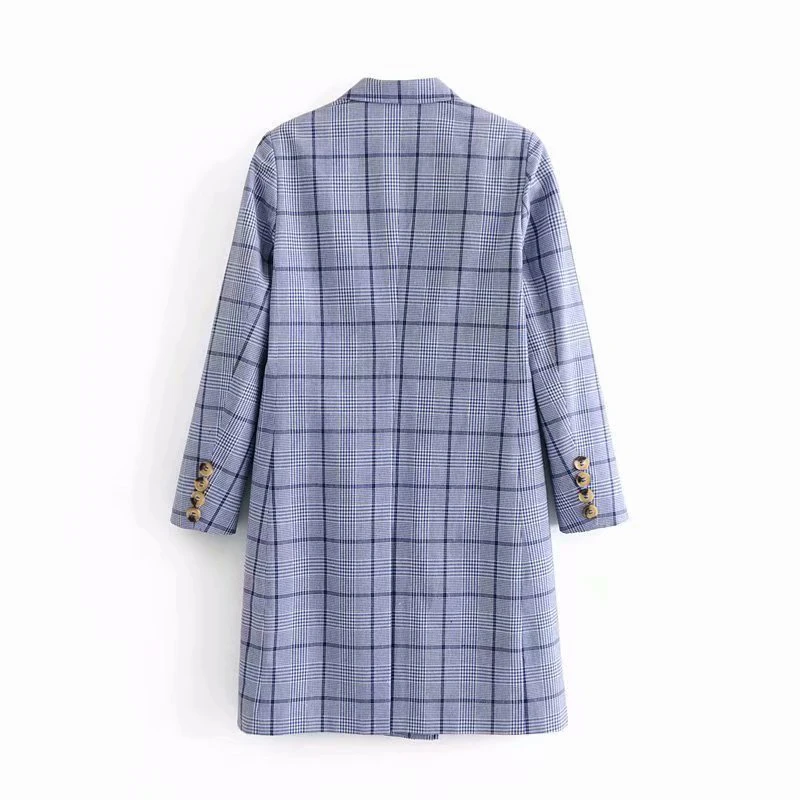 Women's Jacket Elegand Style Plaid Print Double Breasted Vintage Trench Women Casual Wide-Waisted Long Jackets Autumn Mujer Tops