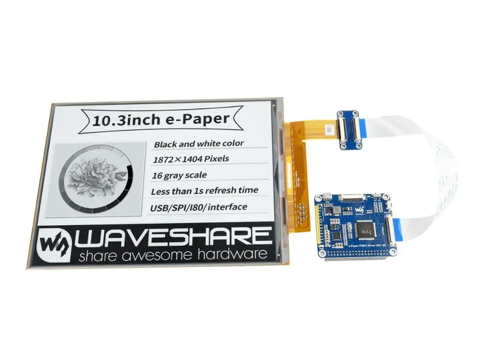 US $240.29 Waveshare 103inch flexible EInk display HAT for Raspberry Pi IT8951 controller18721404 resolutionsupports partial refresh