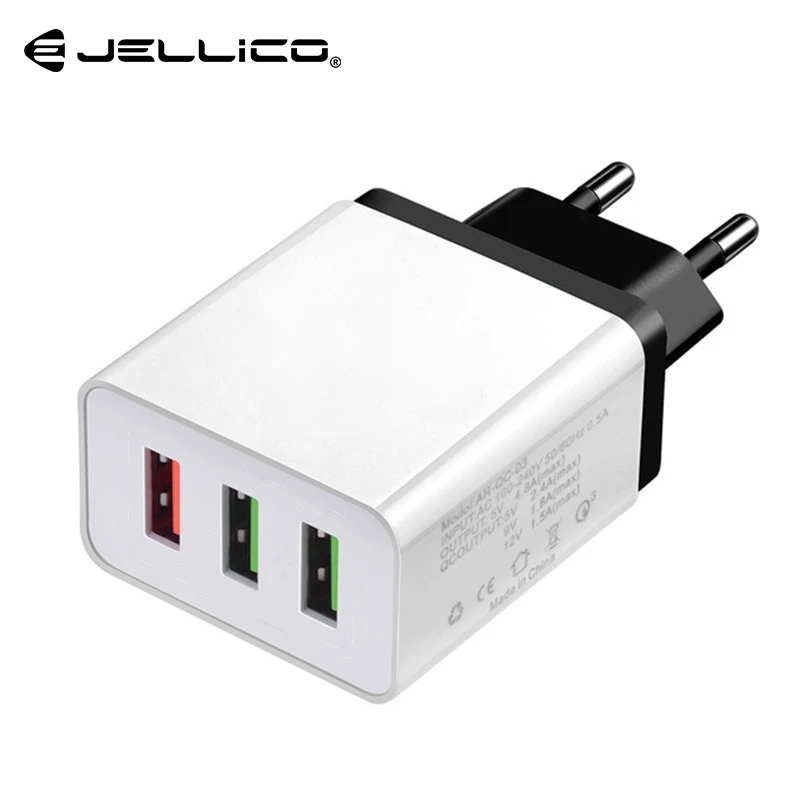 Jelico 3 порта USB зарядное устройство для iPhone Xs X 8 7 быстрое зарядное устройство для телефона для samsung Xiaomi huawei настенное зарядное устройство ЕС адаптер мобильного телефона - Тип штекера: Black