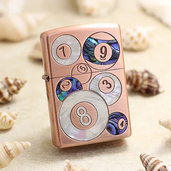 

Genuine Zippo oil lighter copper windproof Shell mosaics Billiards cigarette Kerosene lighters With anti-counterfeiting code
